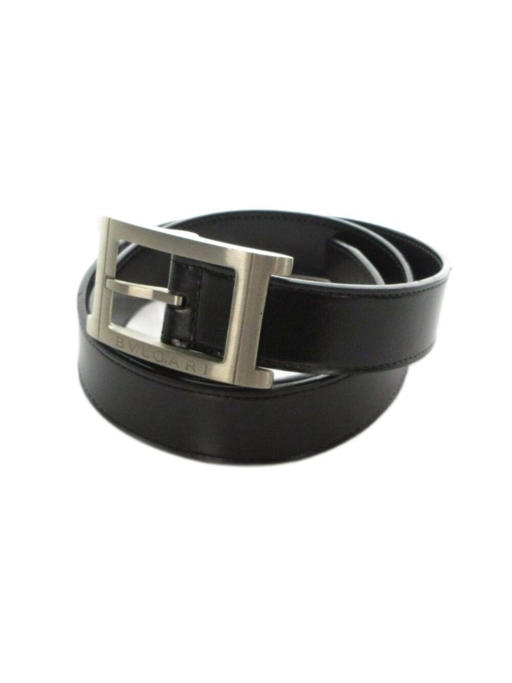 Bvlgari Belt Leather Logo Silver 85/34 Black